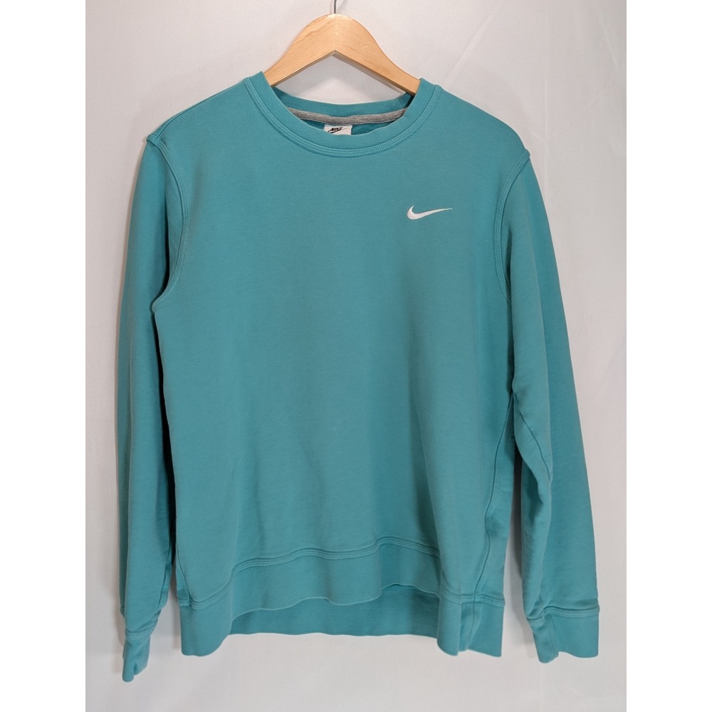 Nike Sportswear Essential Crewneck Sweatshirt Teal Blue Cotton Swoosh Womens L
